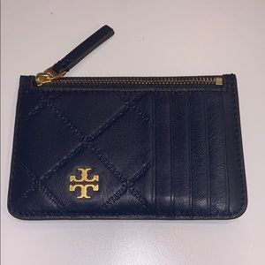 Tory Burch Georgia Top-Zip Leather Card Case Navy